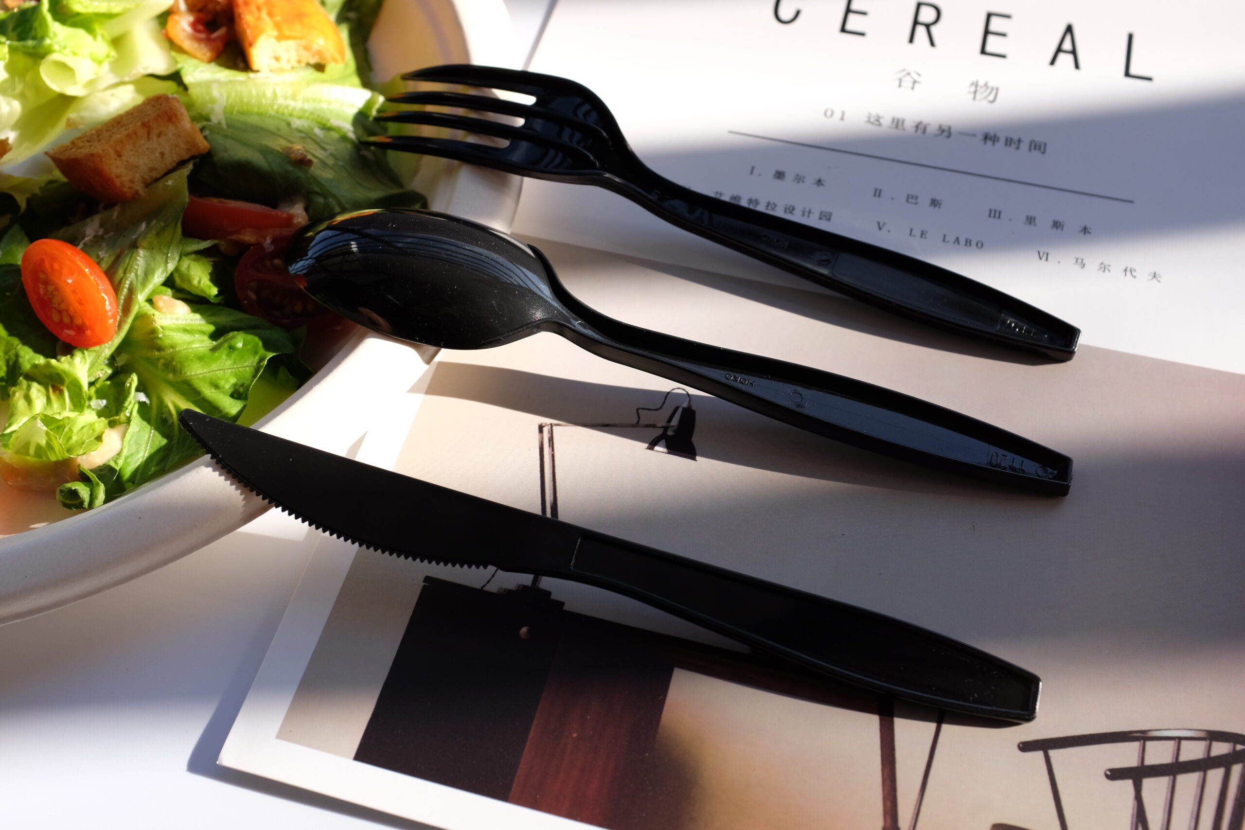 ส้อมมีดพลาสติก ร้านสเต็ก