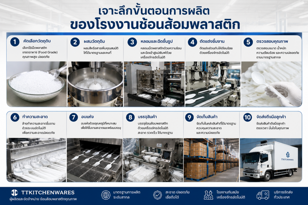 เจาะลึกขั้นตอนการผลิตของโรงงานผลิตช้อนส้อมพลาสติก ตั้งแต่เม็ดพลาสติกจนถึงสินค้าพร้อมใช้งาน