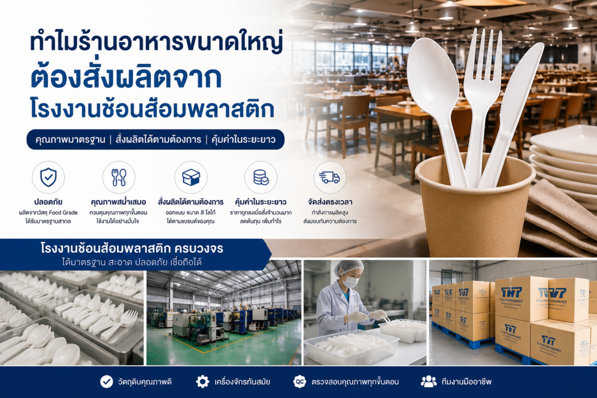 ทำไมร้านอาหารขนาดใหญ่ต้องสั่งผลิตจากโรงงานผลิตช้อนส้อมพลาสติก? เจาะลึกเหตุผลที่ช่วยลดต้นทุน เพิ่มมาตรฐาน และสร้างแบรนด์ให้ธุรกิจอาหาร